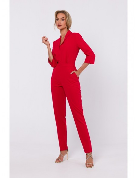 M751 Jumpsuit with shawl collar - red