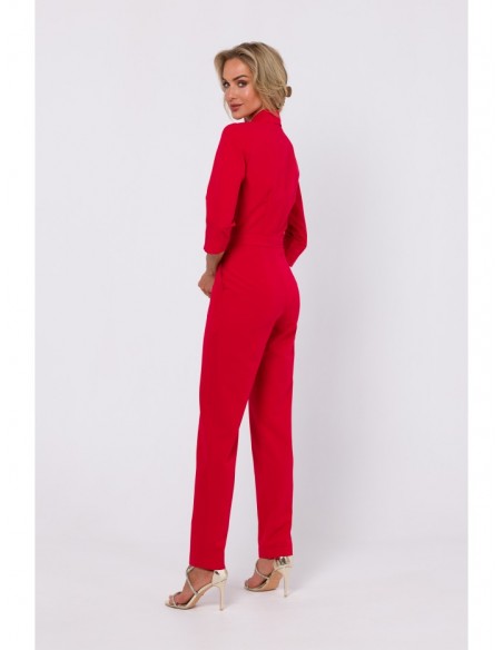 M751 Jumpsuit with shawl collar - red