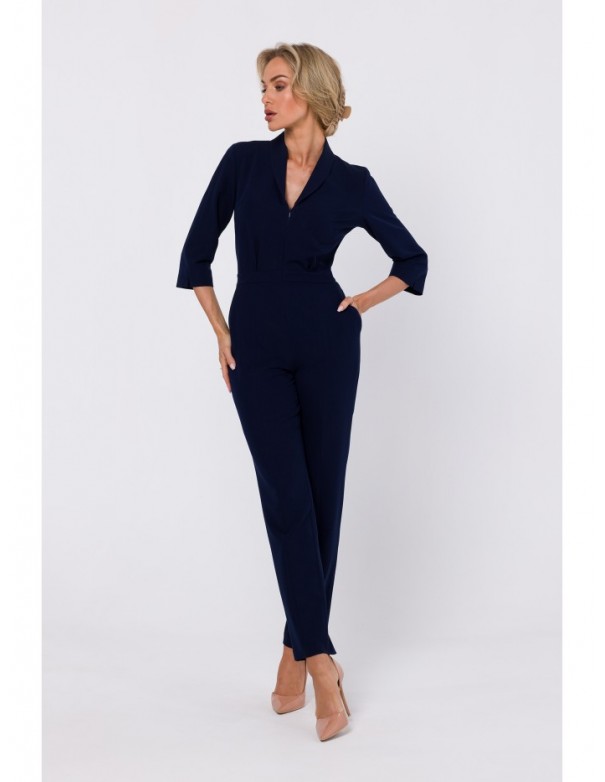 M751 Jumpsuit with shawl collar - navy blue