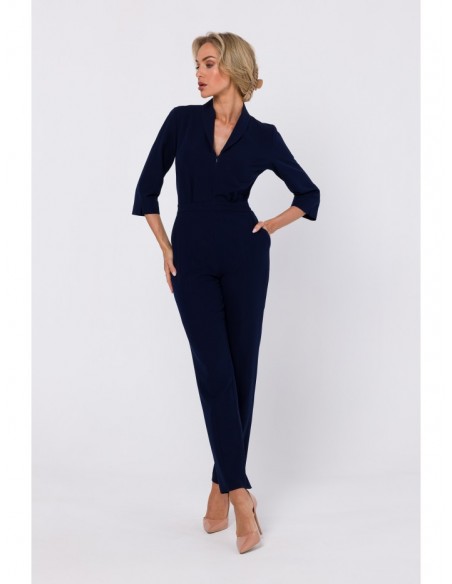 M751 Jumpsuit with shawl collar - navy blue