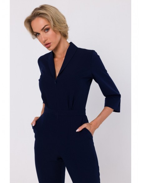 M751 Jumpsuit with shawl collar - navy blue