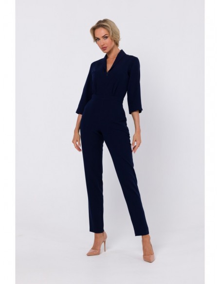 M751 Jumpsuit with shawl collar - navy blue