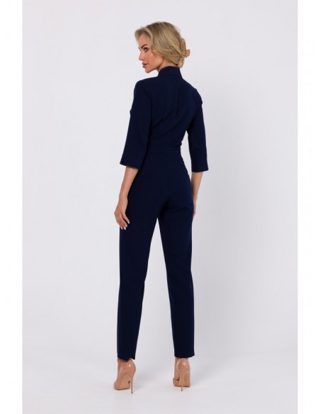 M751 Jumpsuit with shawl collar - navy blue