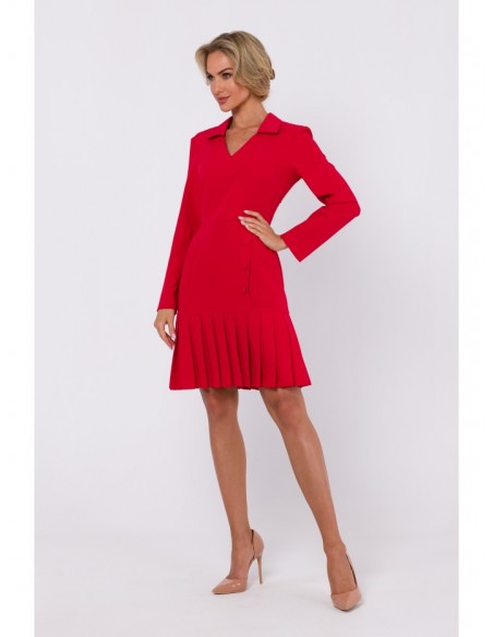 M752 Dress with pleated bottom hem - red