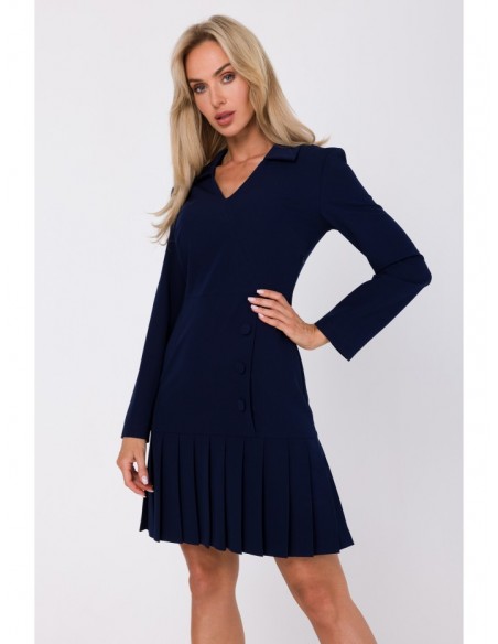 M752 Dress with pleated bottom hem - navy blue