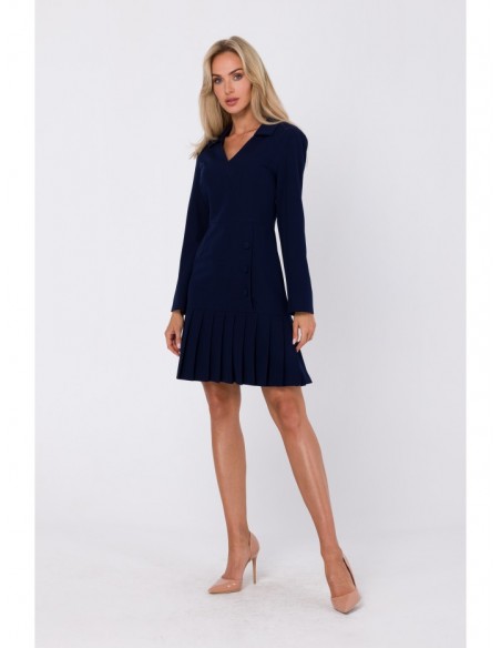 M752 Dress with pleated bottom hem - navy blue