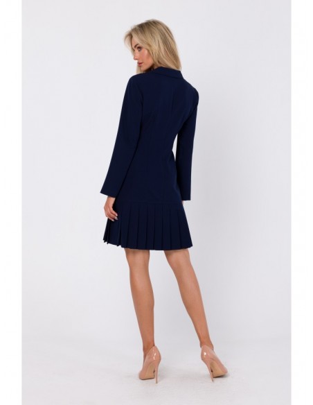 M752 Dress with pleated bottom hem - navy blue