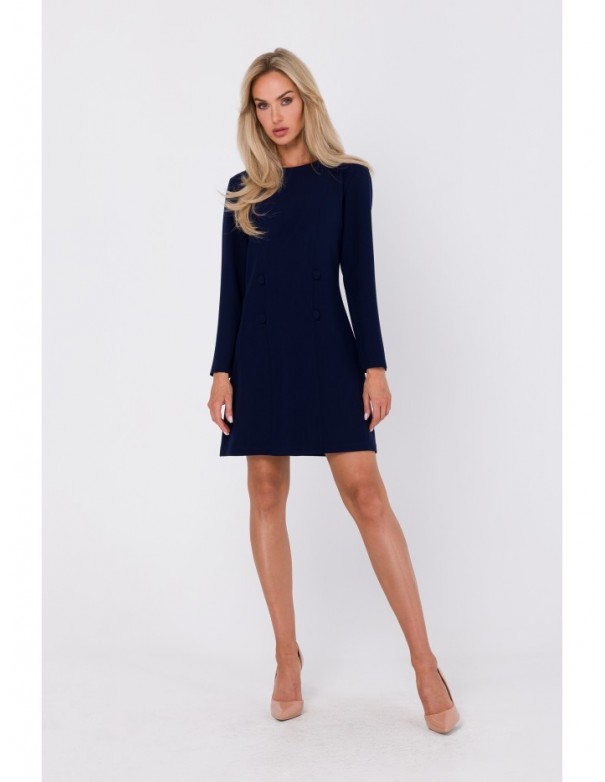 M753 Shift dress with decorative buttons - navy blue