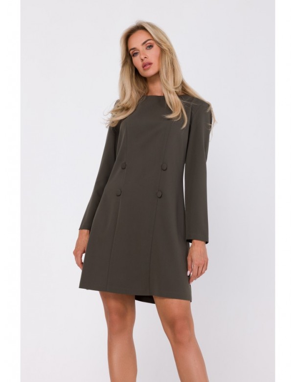 M753 Shift dress with decorative buttons - khaki