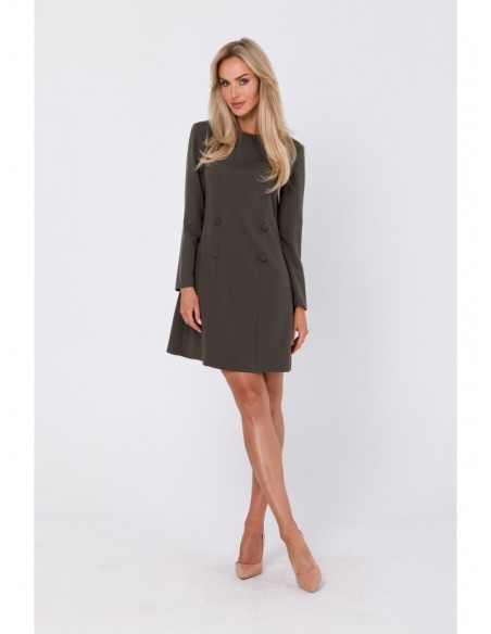 M753 Shift dress with decorative buttons - khaki