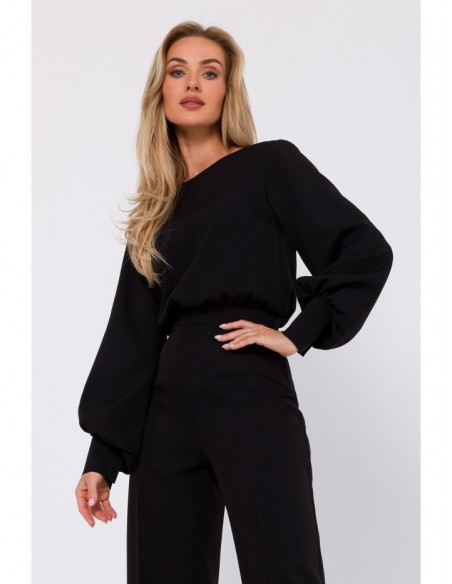 M754 Jumpsuit with decorative sleeves - black