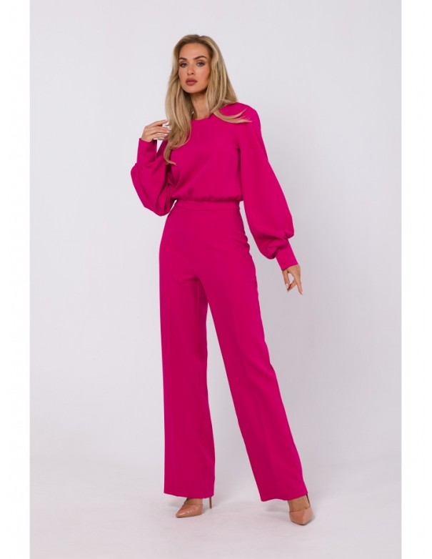 M754 Jumpsuit with decorative sleeves - fuchsia