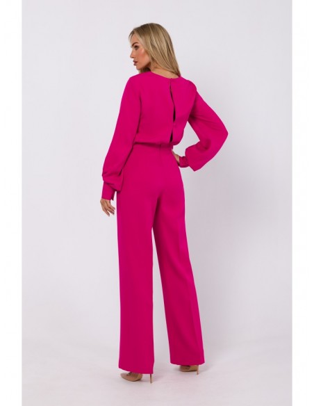 M754 Jumpsuit with decorative sleeves - fuchsia