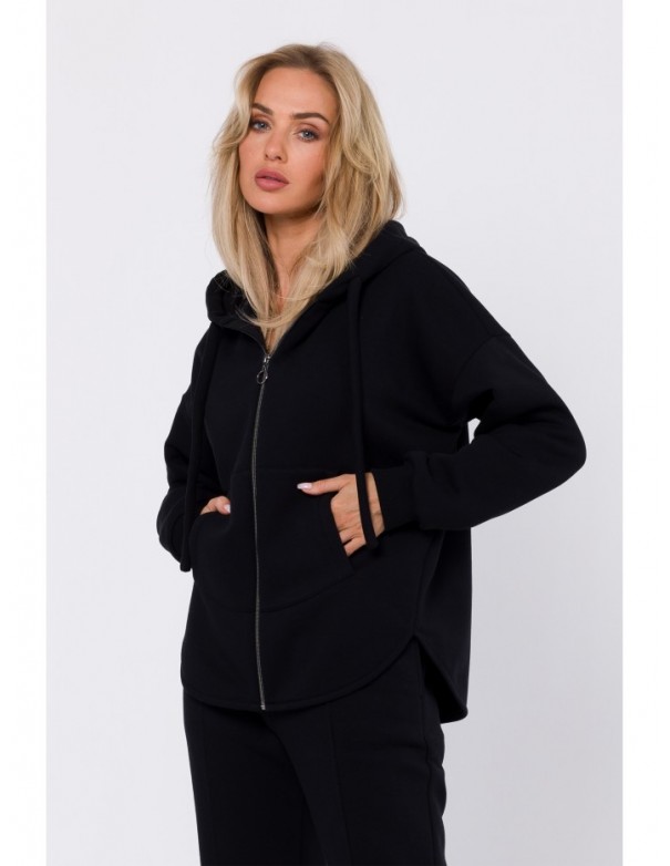 M761 Zipped hoodie with a kangaroo pocket - black