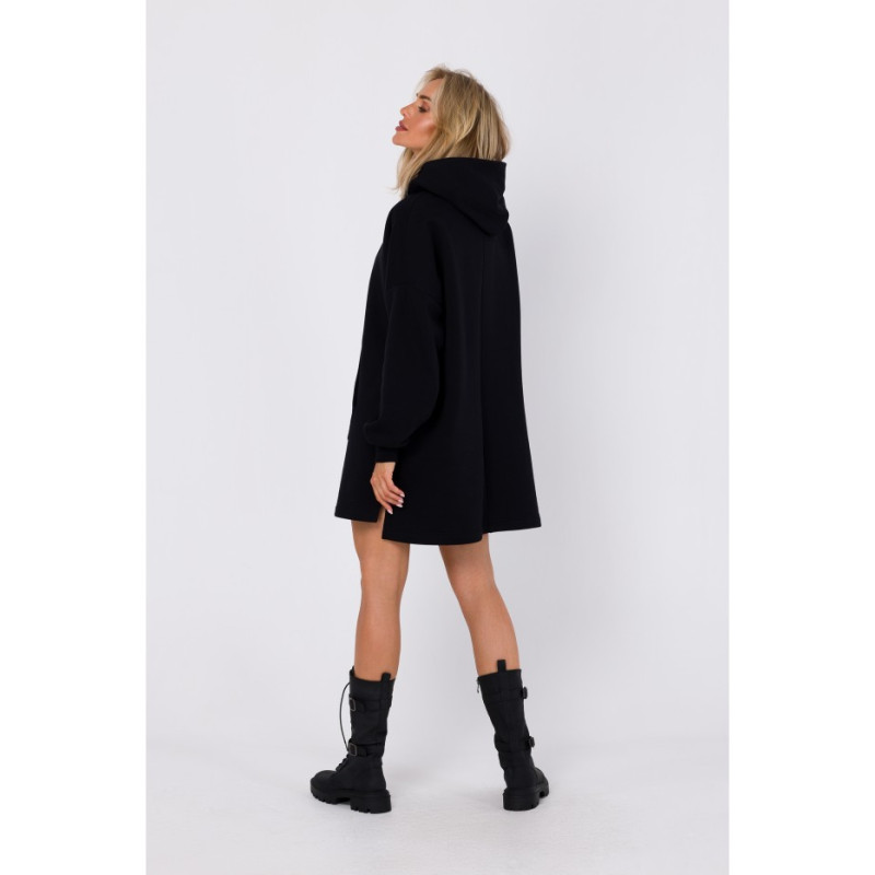 M762 Hooded dress with a kangaroo pocket - black 2