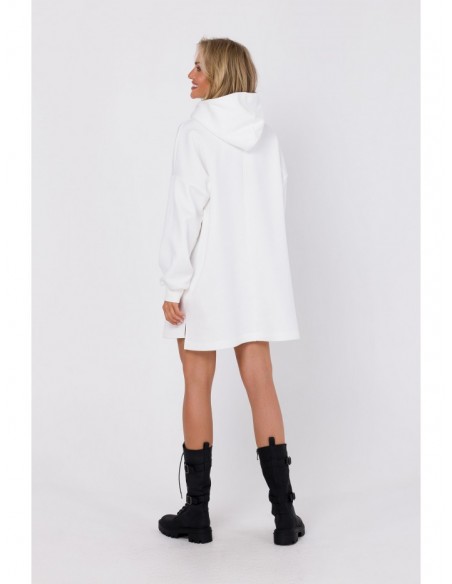 M762 Hooded dress with a kangaroo pocket - ecru