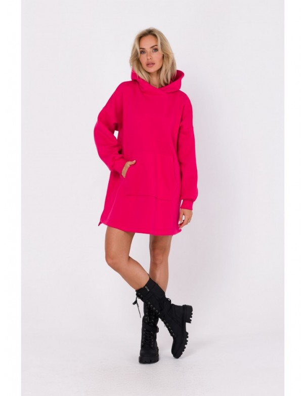 M762 Hooded dress with a kangaroo pocket - raspberry