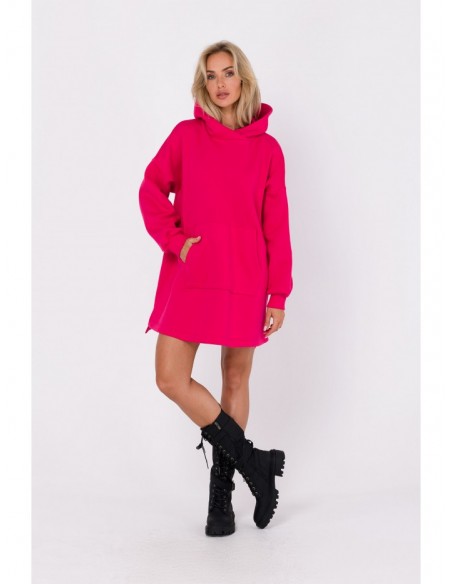 M762 Hooded dress with a kangaroo pocket - raspberry