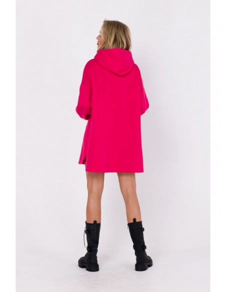 M762 Hooded dress with a kangaroo pocket - raspberry