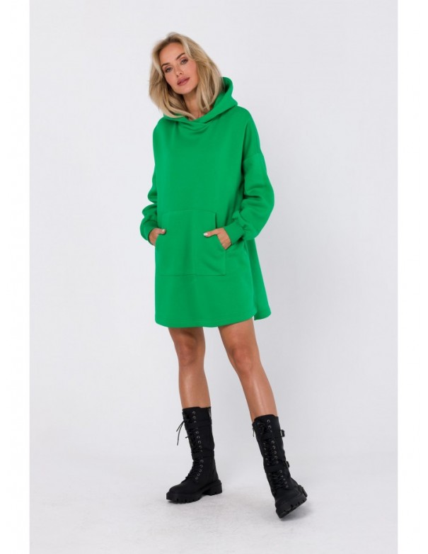 M762 Hooded dress with a kangaroo pocket - green