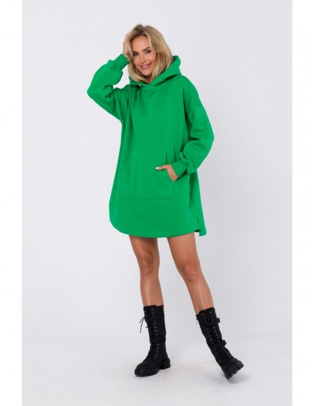 M762 Hooded dress with a kangaroo pocket - green