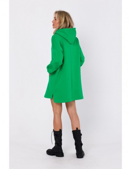 M762 Hooded dress with a kangaroo pocket - green