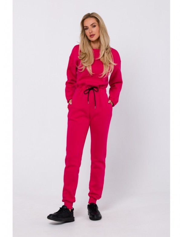 M763 Jumpsuit with partially elasticated waist - raspberry