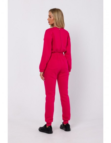 M763 Jumpsuit with partially elasticated waist - raspberry