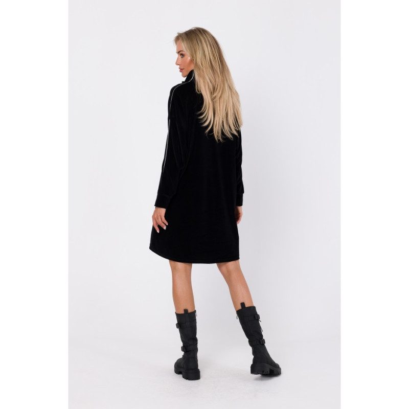 M764 Assymetric dress with zipped collar - black 2