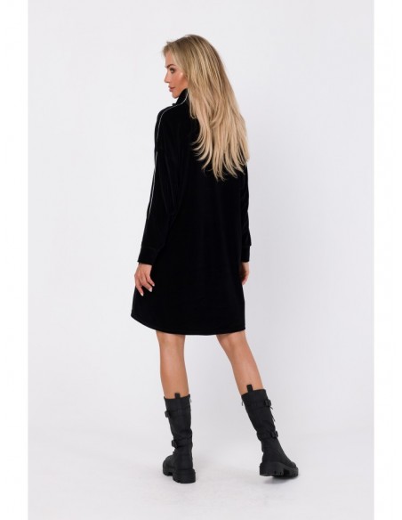 M764 Assymetric dress with zipped collar - black