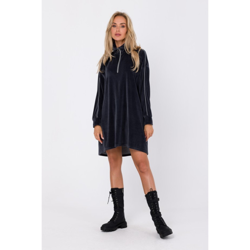 M764 Assymetric dress with zipped collar - graphite 2