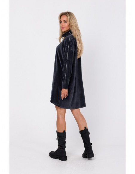 M764 Assymetric dress with zipped collar - graphite