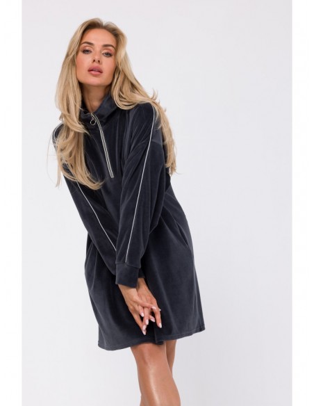 M764 Assymetric dress with zipped collar - graphite