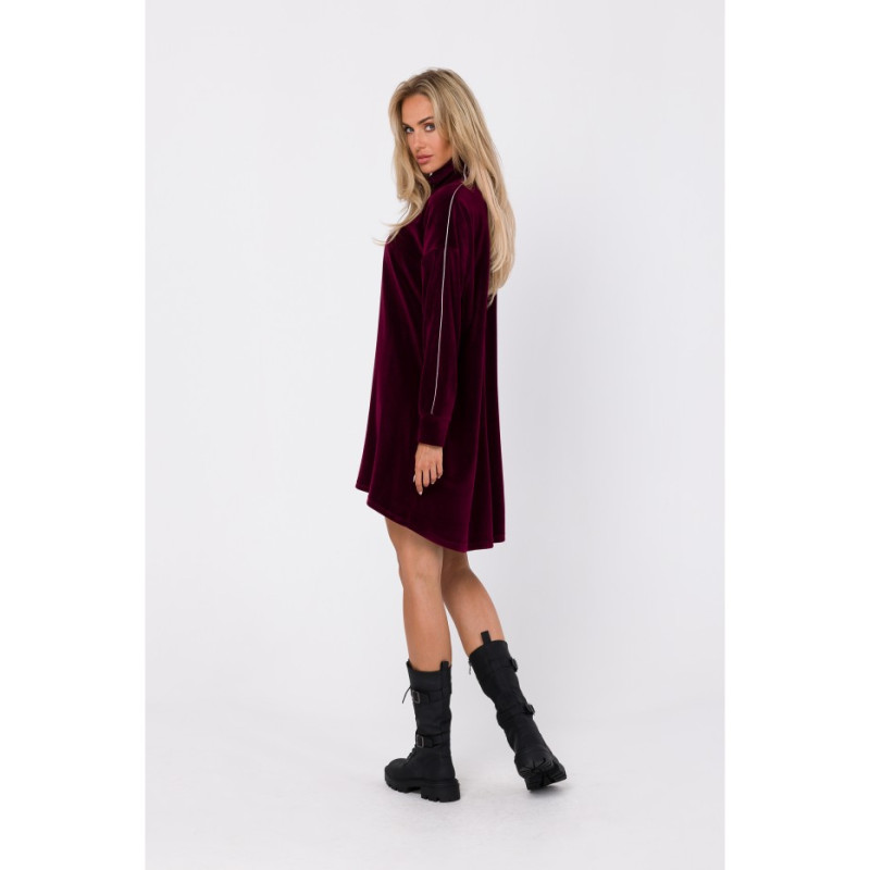 M764 Assymetric dress with zipped collar - maroon 2