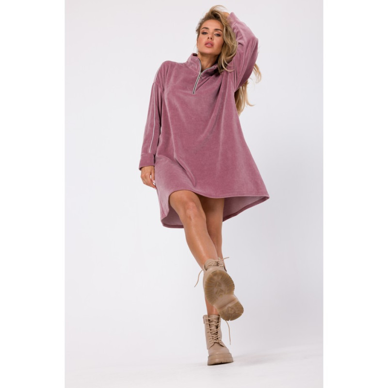 M764 Assymetric dress with zipped collar - crepe pink 2