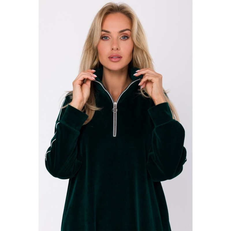 M764 Assymetric dress with zipped collar - green 2