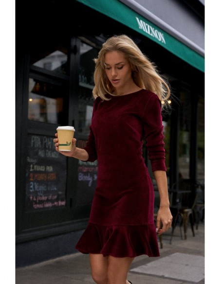 M765 Dress with ruffled bottom hem - maroon