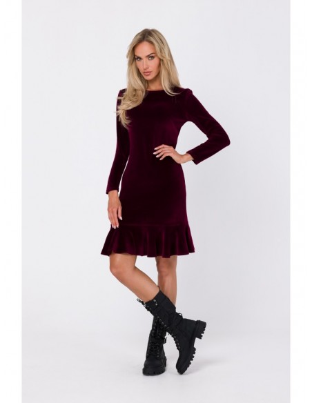 M765 Dress with ruffled bottom hem - maroon