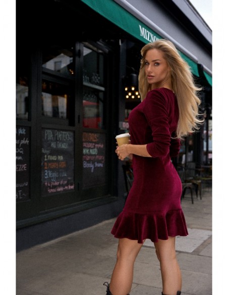 M765 Dress with ruffled bottom hem - maroon