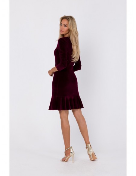 M765 Dress with ruffled bottom hem - maroon