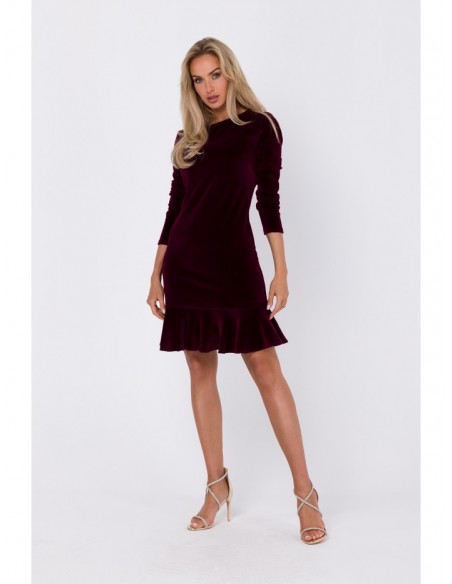 M765 Dress with ruffled bottom hem - maroon