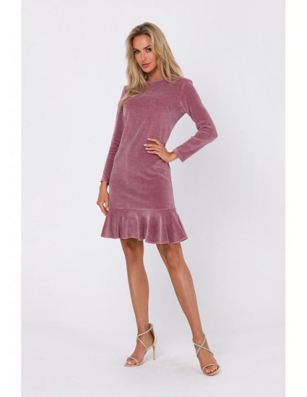 M765 Dress with ruffled bottom hem - crepe pink