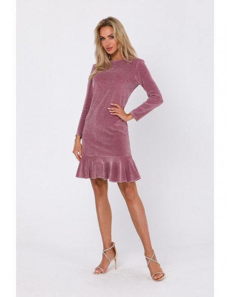 M765 Dress with ruffled bottom hem - crepe pink