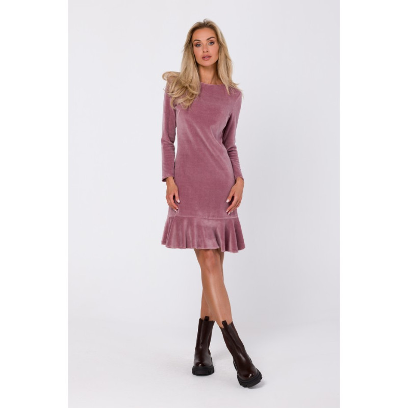 M765 Dress with ruffled bottom hem - crepe pink 2