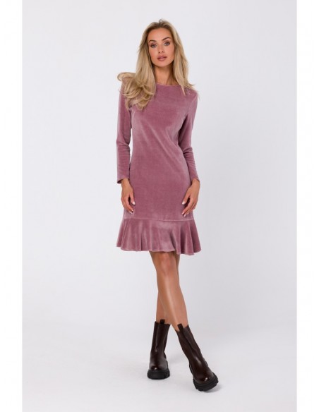 M765 Dress with ruffled bottom hem - crepe pink