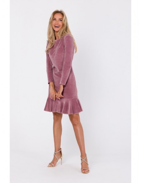 M765 Dress with ruffled bottom hem - crepe pink