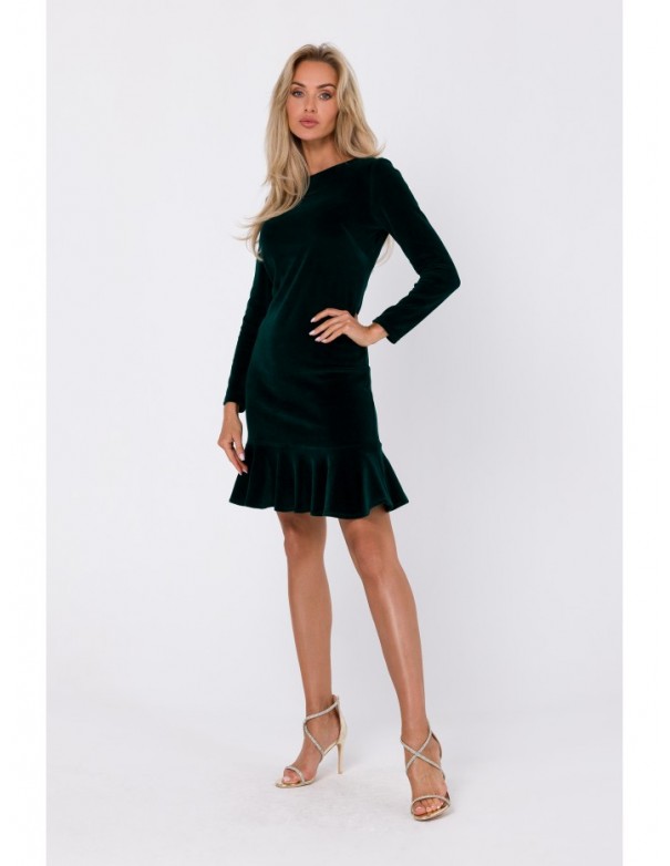 M765 Dress with ruffled bottom hem - green