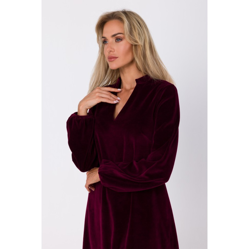 M767 V-neckline dress - maroon 2