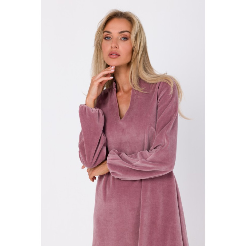 M767 V-neckline dress - crepe pink 2