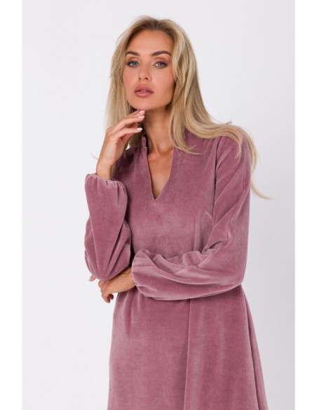 M767 V-neckline dress - crepe pink